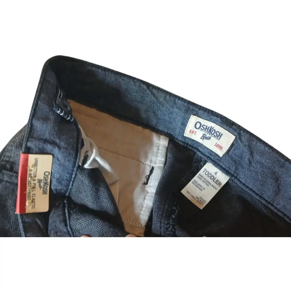 Oshkosh Boys Pants 4T Toddler E-Z Adjust Waist Cargo Dark Blue 100% Cotton NWT‎